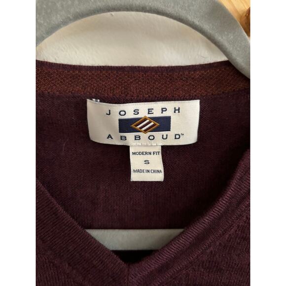 Joseph Abboud Sweater Men's Small 100% Merino Wool Modern Fit V Neck Maroon - Picture 4 of 8